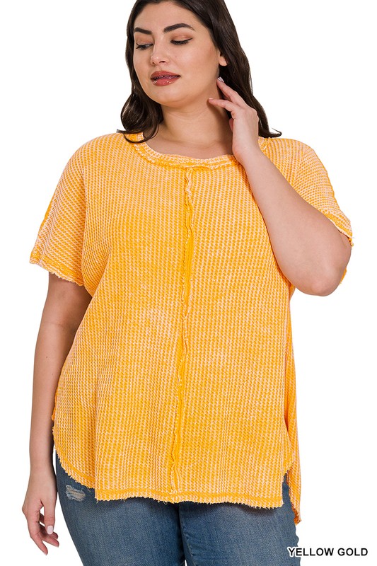 Washed Baby Waffle Short Sleeve Top - PLUS