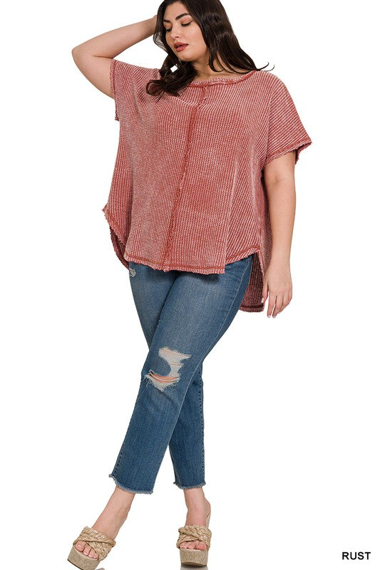 Washed Baby Waffle Short Sleeve Top - PLUS