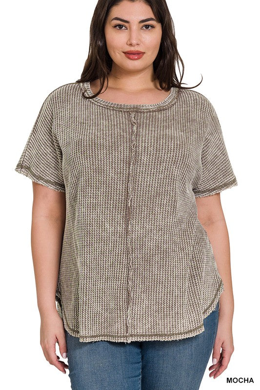 Washed Baby Waffle Short Sleeve Top - PLUS