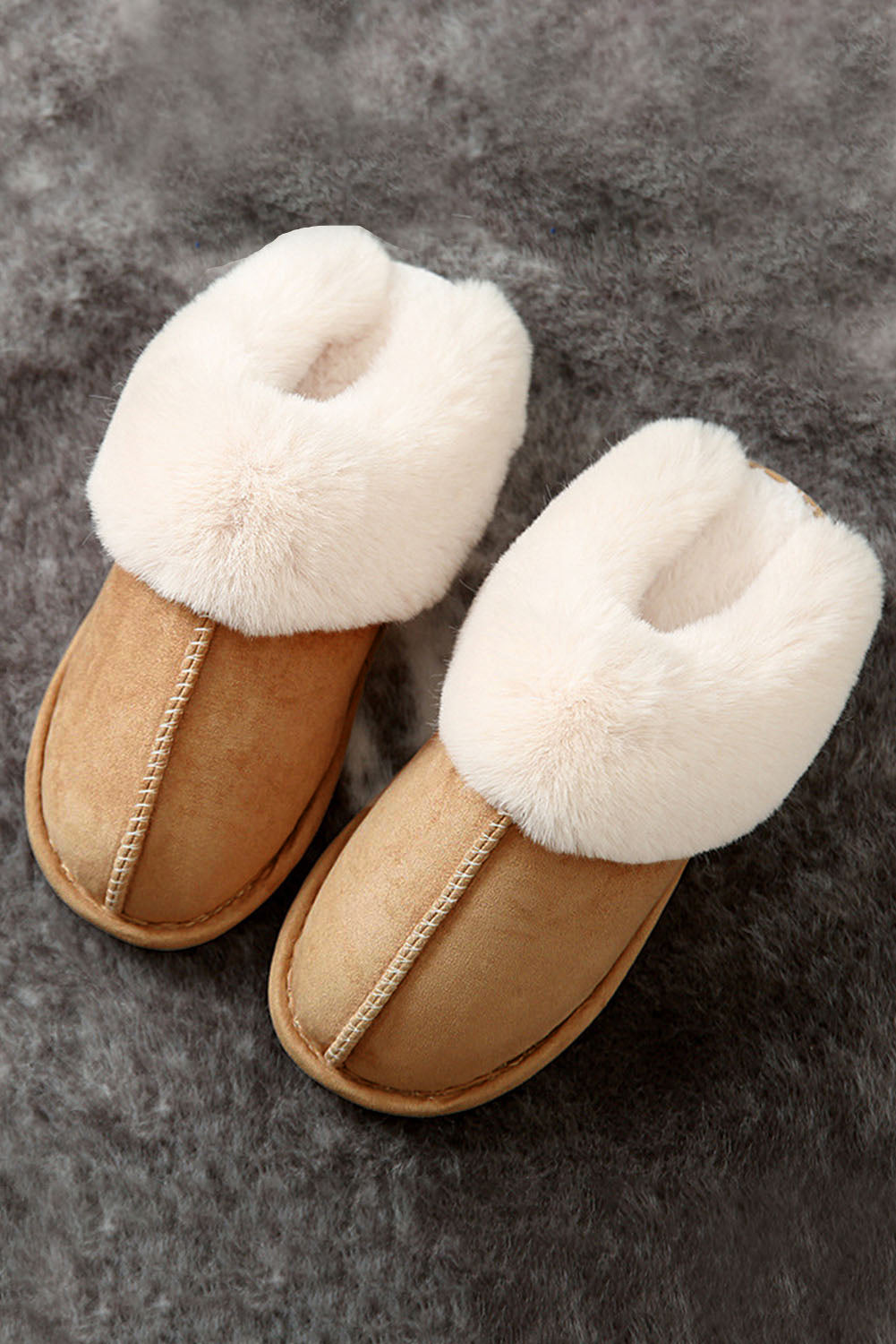 Camel Plush Suede ContrastWinter Home Slippers