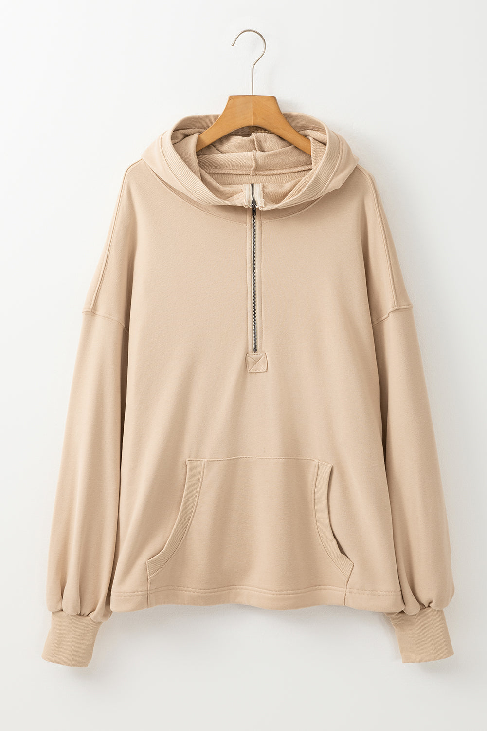 Bonbon Solid Kangaroo Pocket Half Zipper Oversized Hoodie