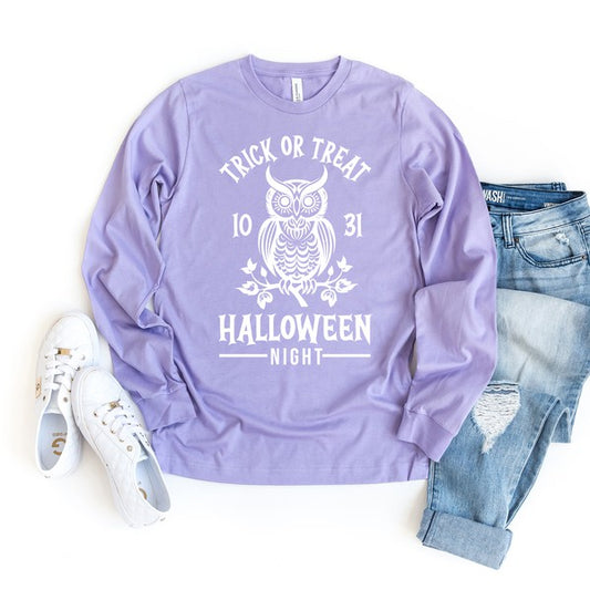 Trick Or Treat Owl Long Sleeve Graphic Tee