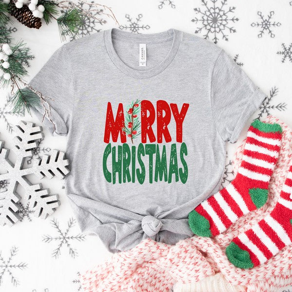 Red And Green Merry Christmas Short Sleeve Tee