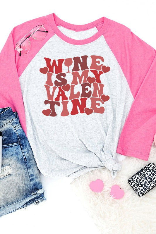 Wine is my Valentine Doodle Heart Raglan