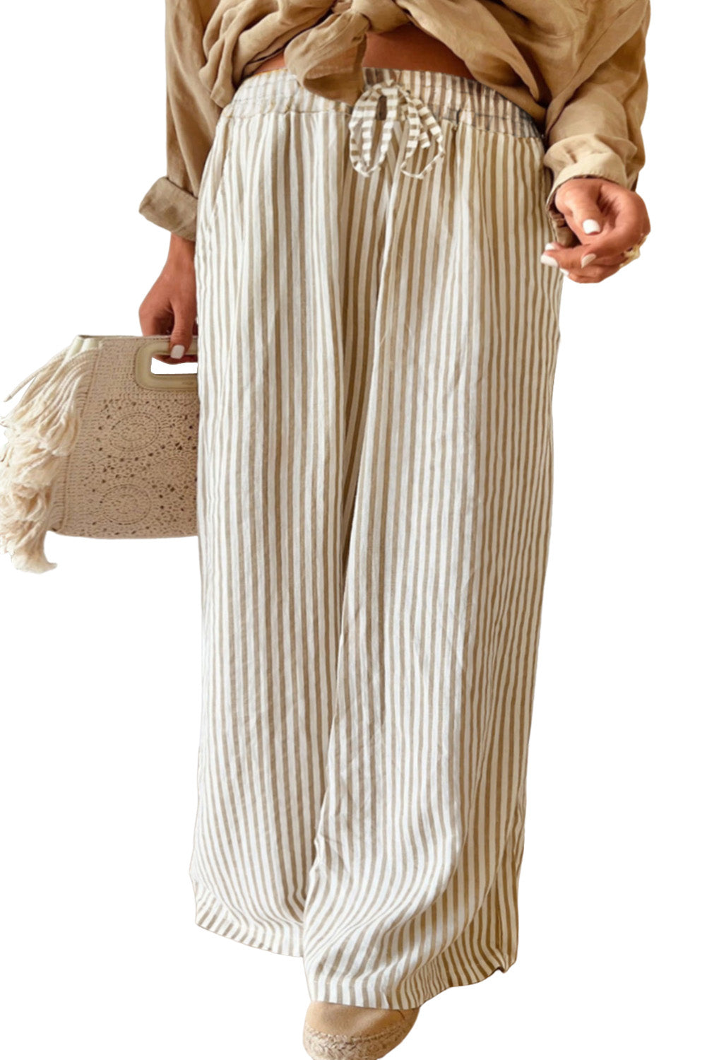 Khaki Stripe Plus Size Wide Leg Pants