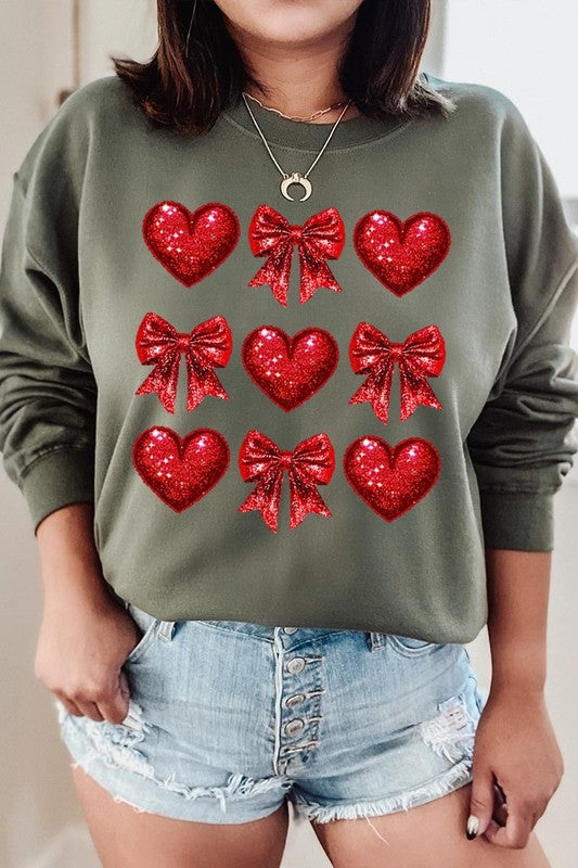 Faux Glitter Valentine Graphic Fleece Sweatshirt