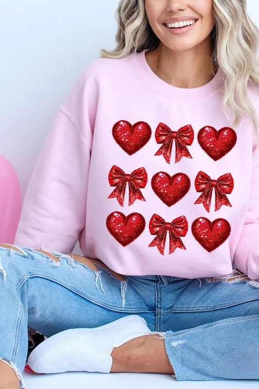 Faux Glitter Valentine Graphic Fleece Sweatshirt