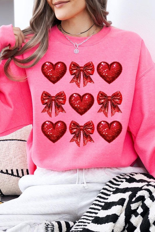 Faux Glitter Valentine Graphic Fleece Sweatshirt