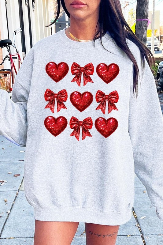 Faux Glitter Valentine Graphic Fleece Sweatshirt