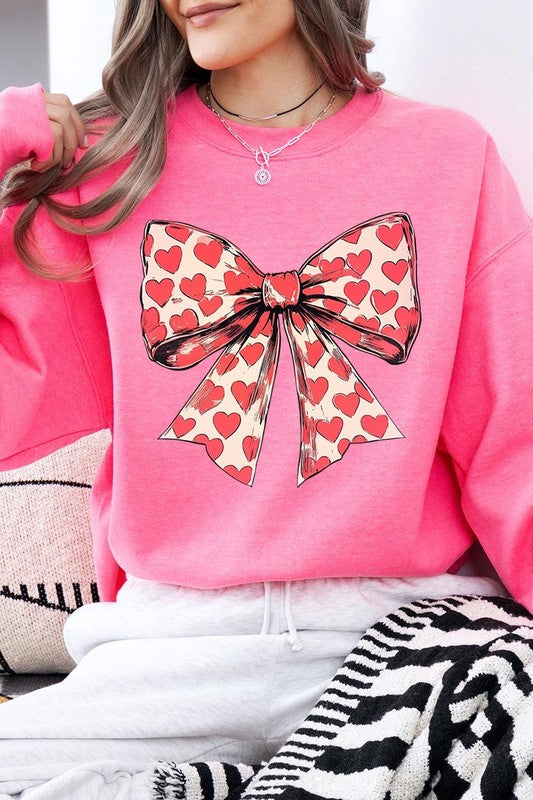 Heart Coquette Bow Graphic Fleece Sweatshirt