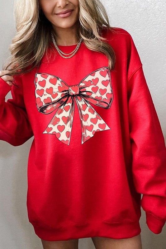 Heart Coquette Bow Graphic Fleece Sweatshirt