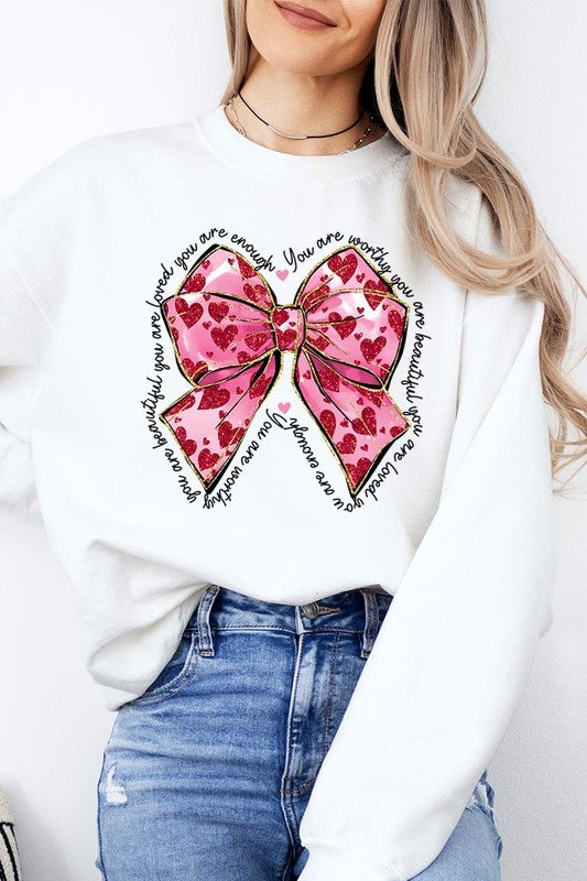 Faux Glitter Valentine Bow Graphic Sweatshirt