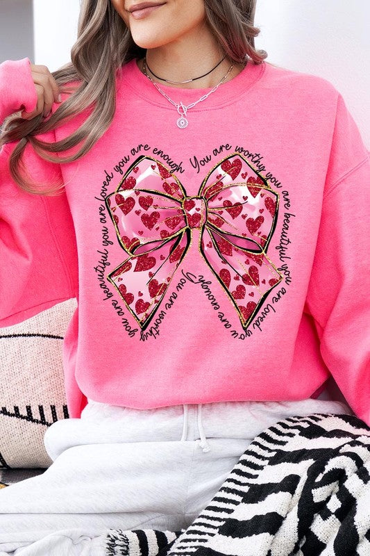 Faux Glitter Valentine Bow Graphic Sweatshirt