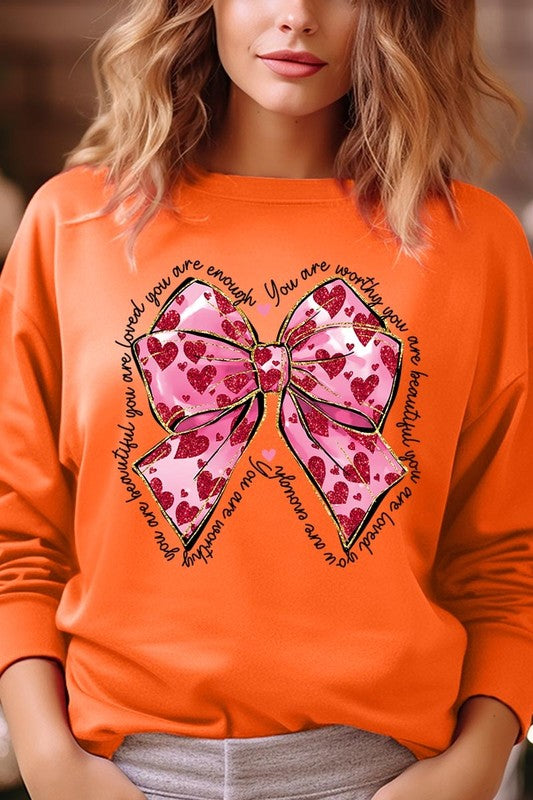 Faux Glitter Valentine Bow Graphic Sweatshirt