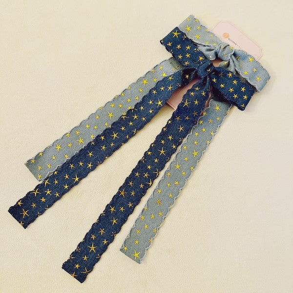 Golden Star Jean Bow Hair Clip Set Of 2