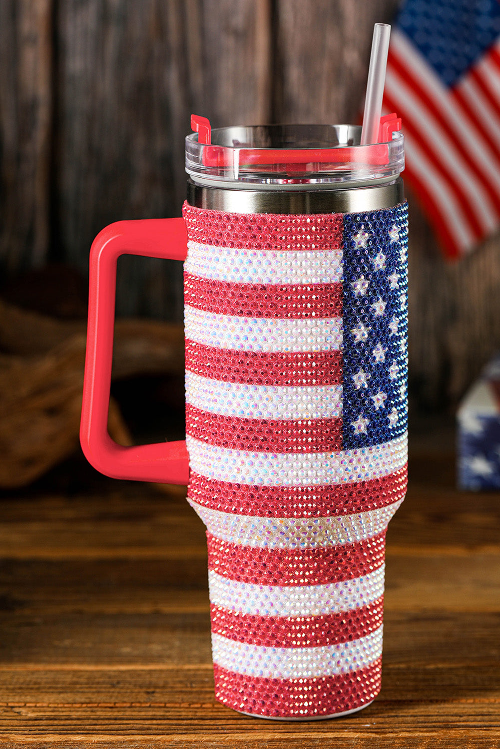 Red Rhinestone American Flag Cup 40oz