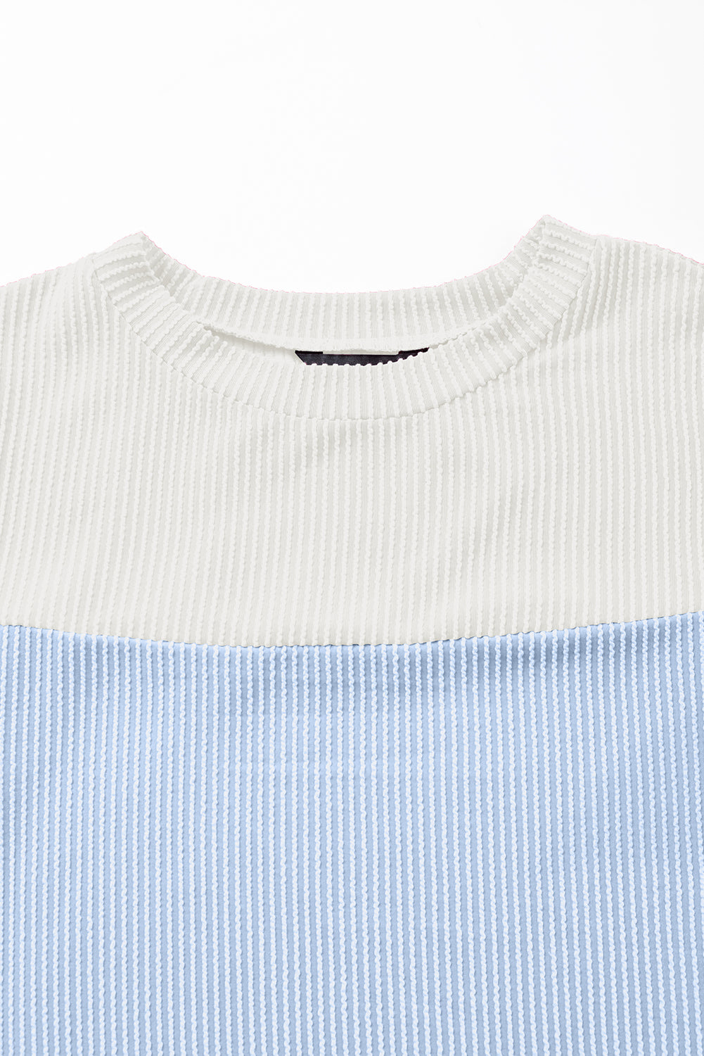 Light Blue Rib Textured Colorblock Tee