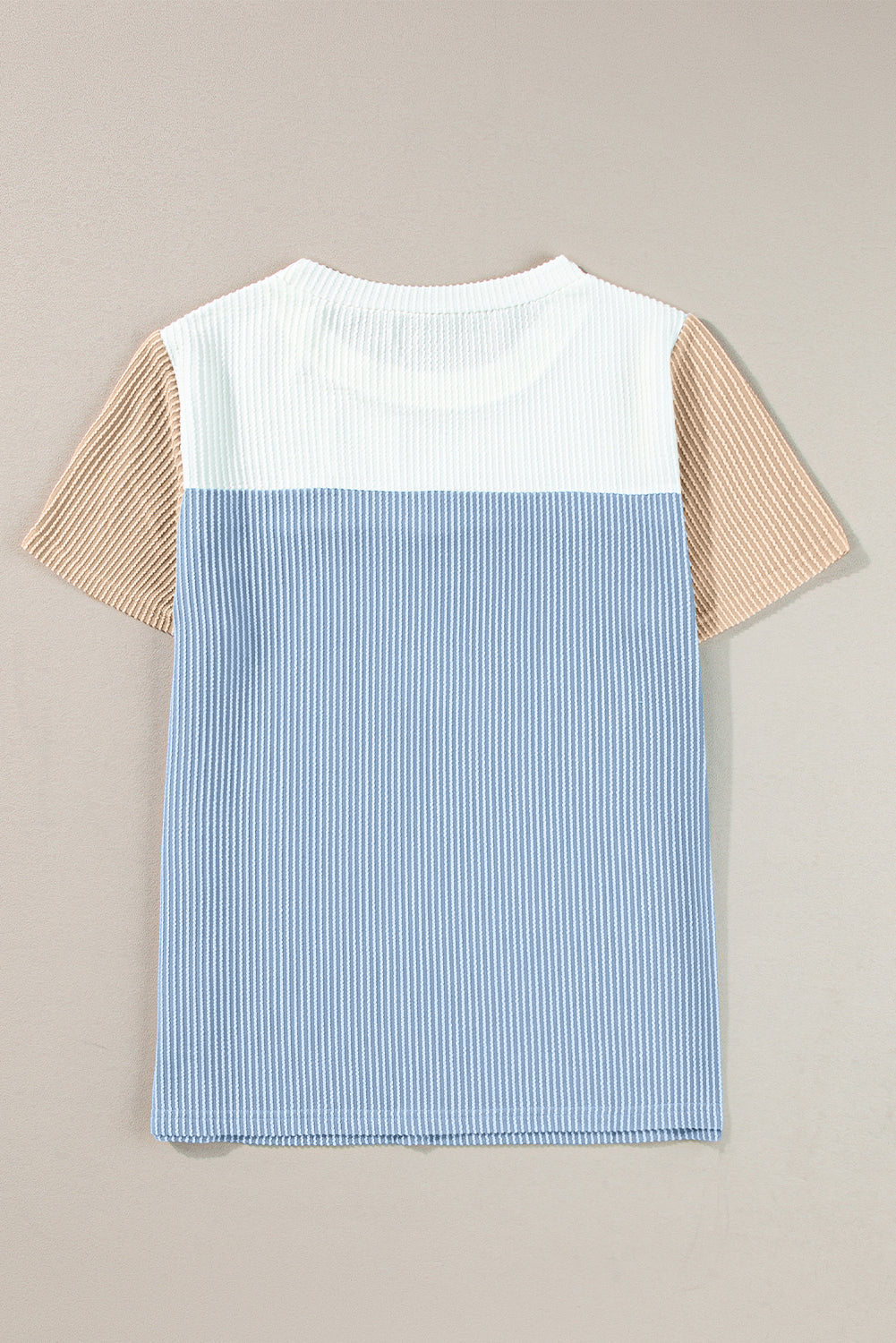 Light Blue Rib Textured Colorblock Tee