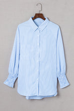 Load image into Gallery viewer, Sky Blue Smocked Cuffed Striped Boyfriend Shirt with Pocket
