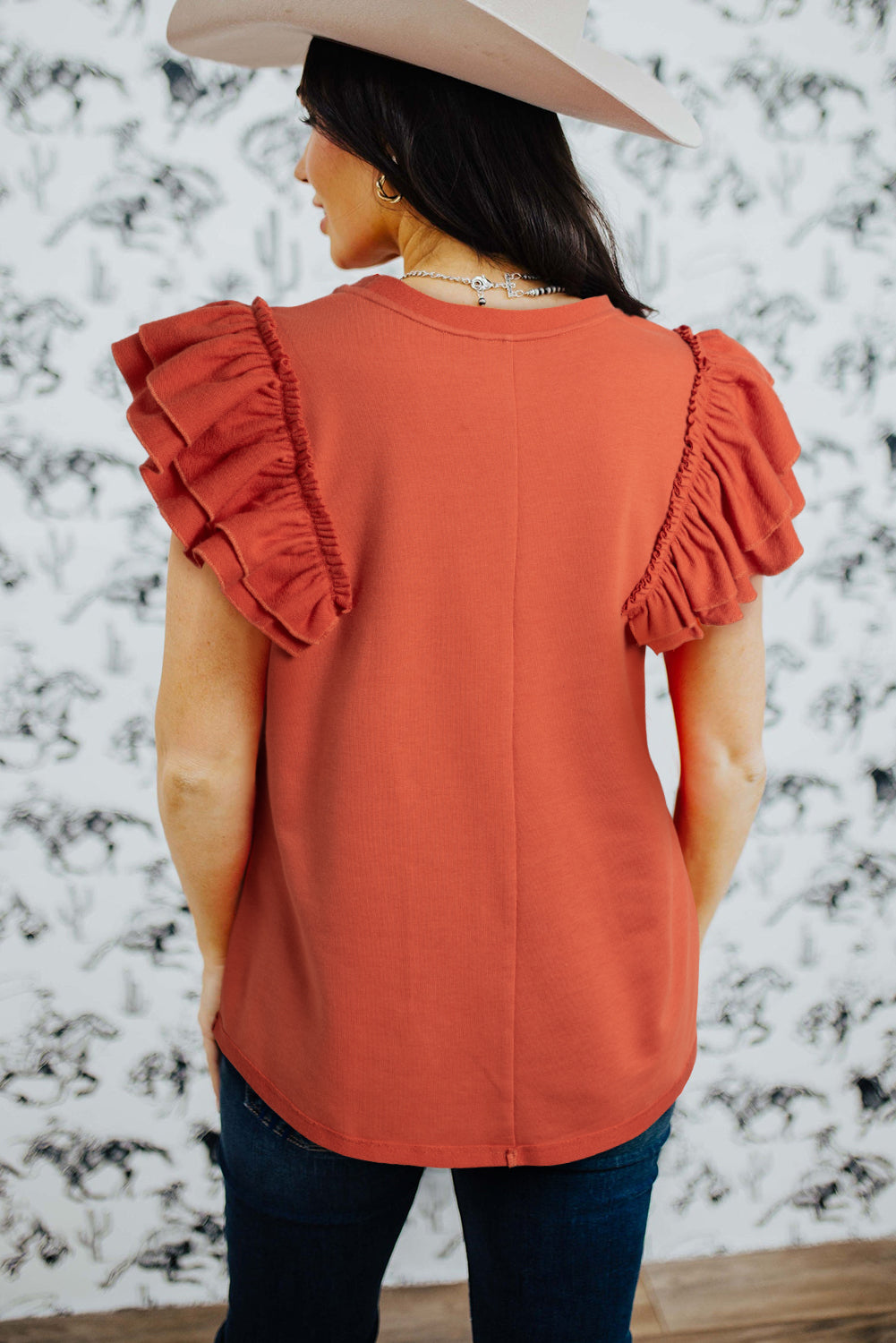 Orange Tiered  Sleeve T Shirt