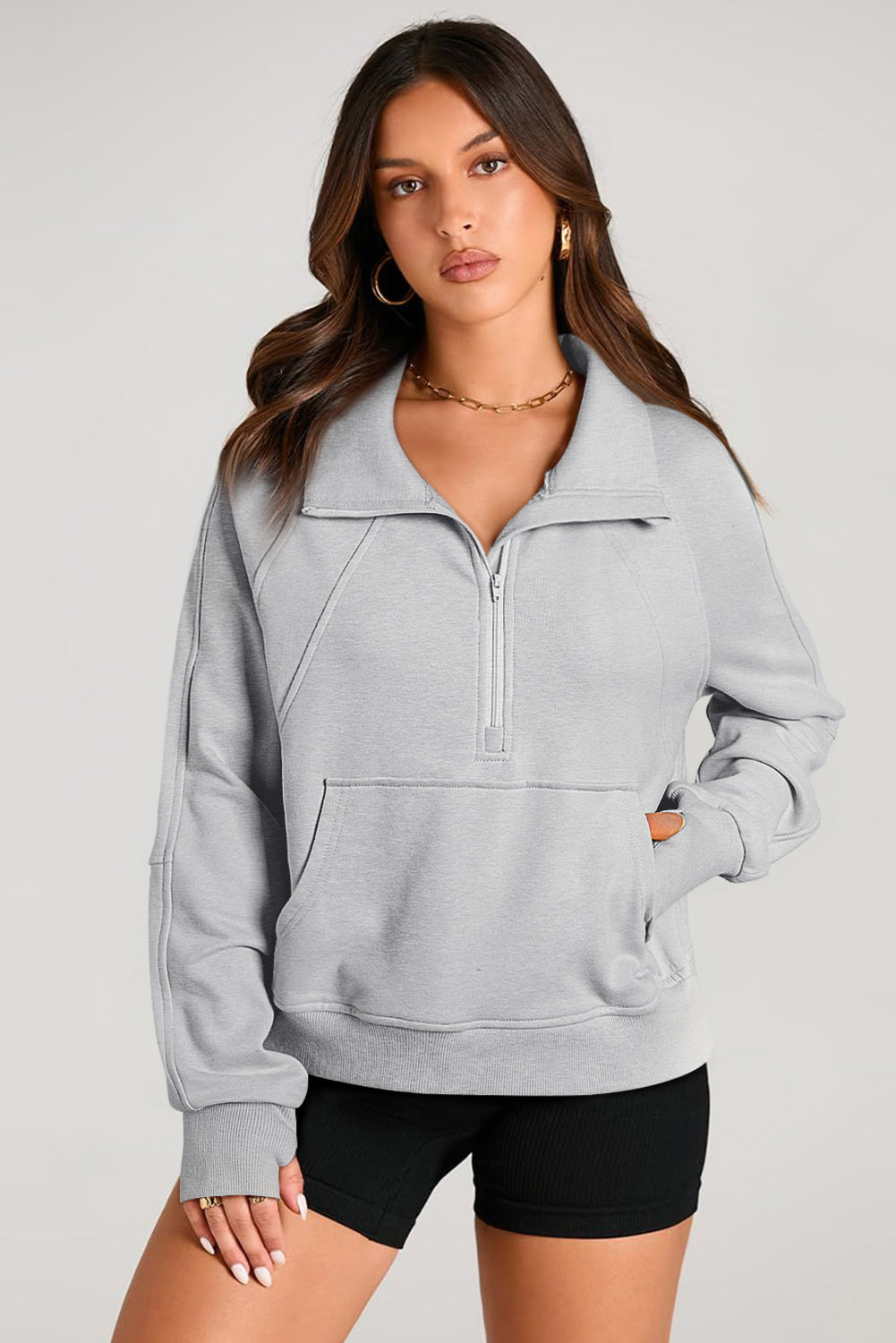 Light Grey Quarter Zip  Sweatshirt