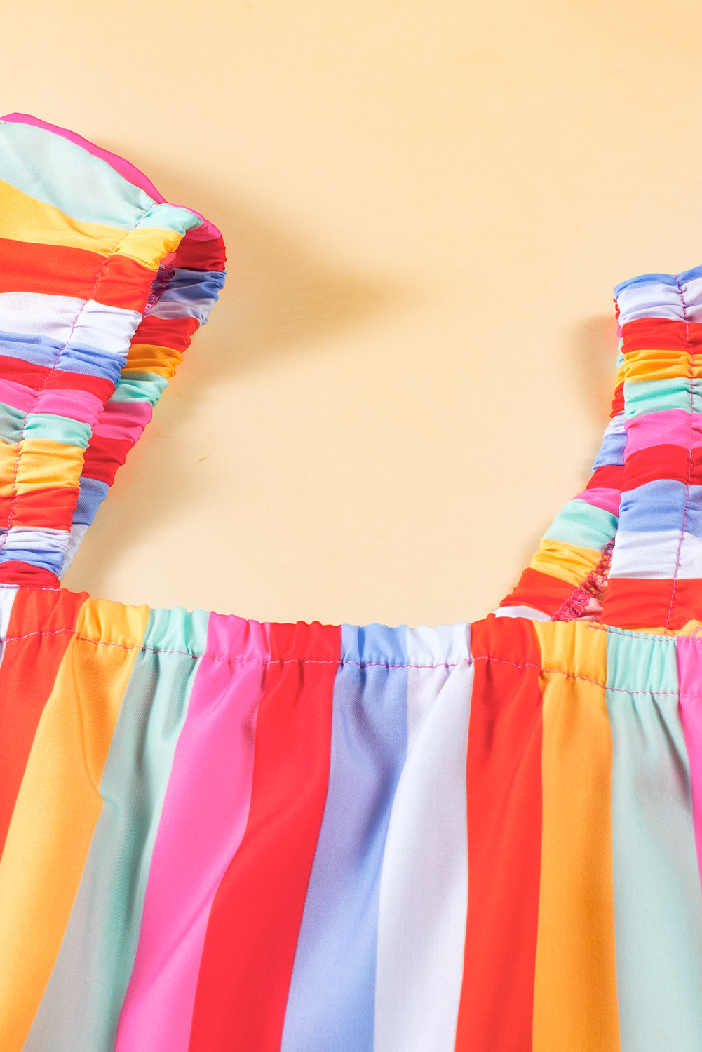 Red Stripe Ruffled Straps Tank Top