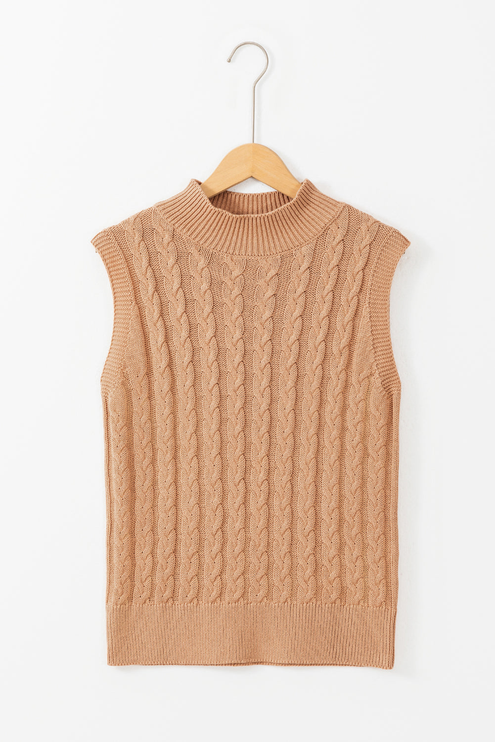 Beige Cable Knit High Tank Top