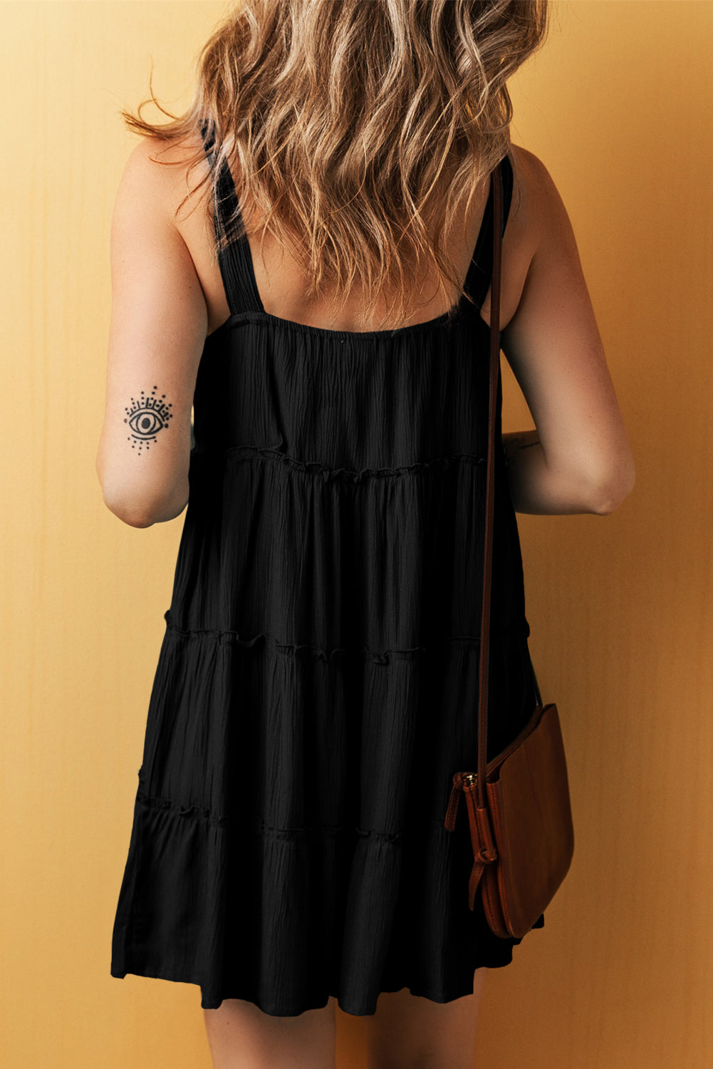 Black Button V Neck Dress