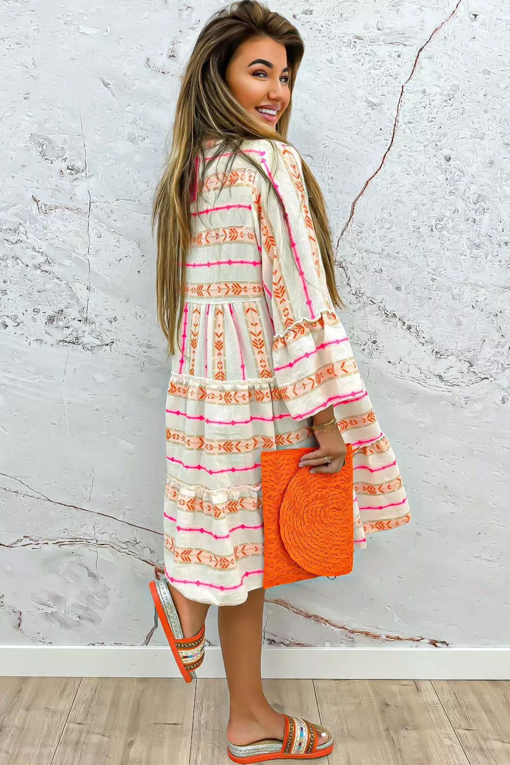 Orange Printed Loose Dress