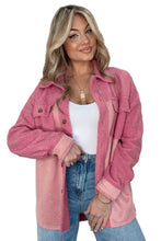 Load image into Gallery viewer, Pink Colorblock Buttoned Flap Pocket Sherpa Shacket
