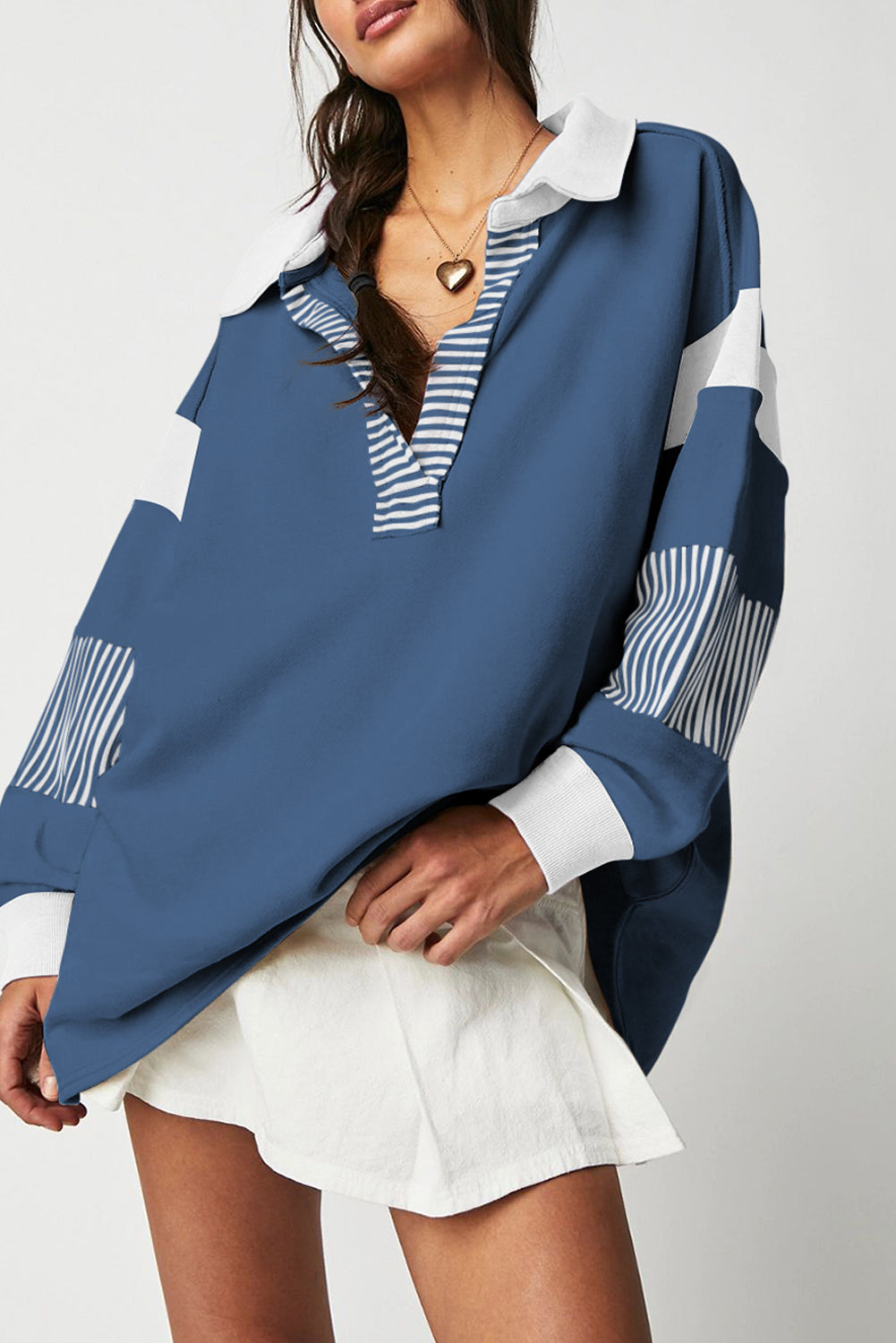 Sail Blue Striped Colorblock Sweatshirt