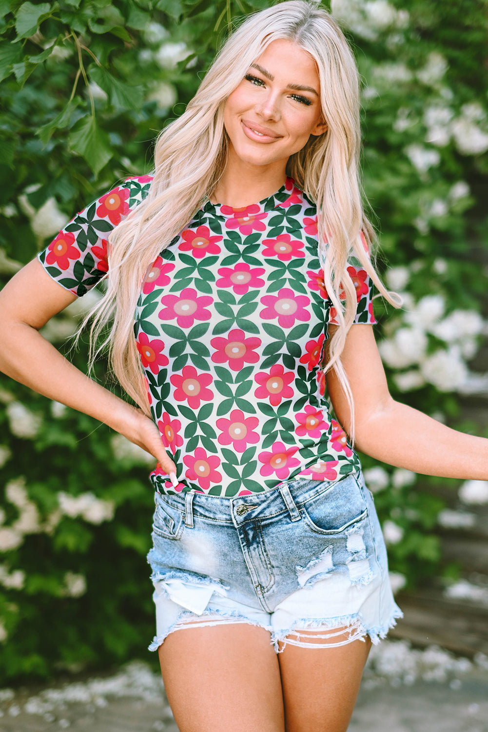 Fiery Red Retro Floral Tee