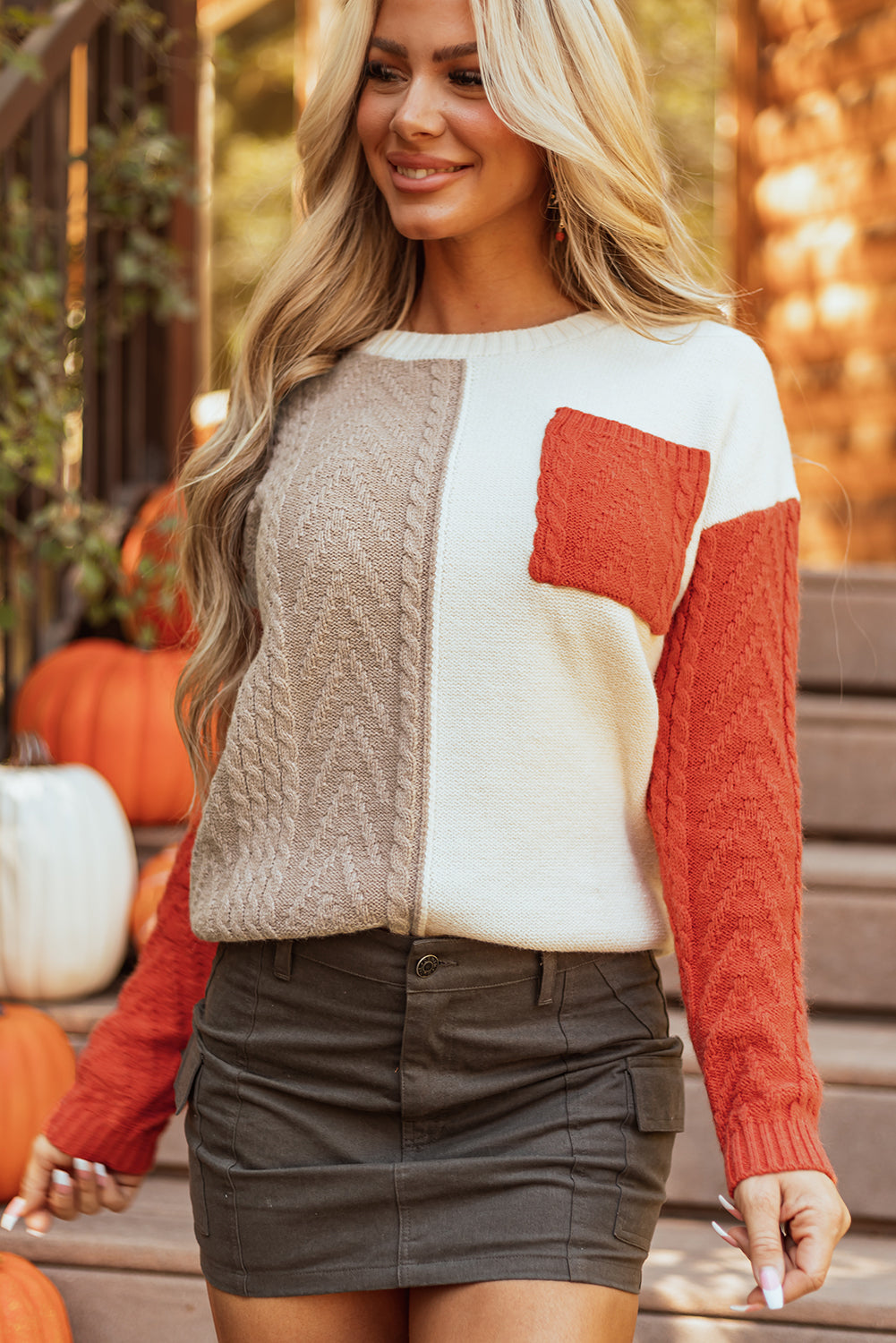 Gold Flame Colorblock Patched Sweater