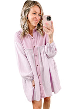 Load image into Gallery viewer, Pink Patchwork Crinkle Puff Sleeve Shirt Dress
