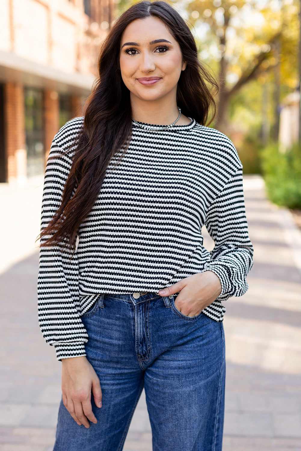 Black Stripe Round Top