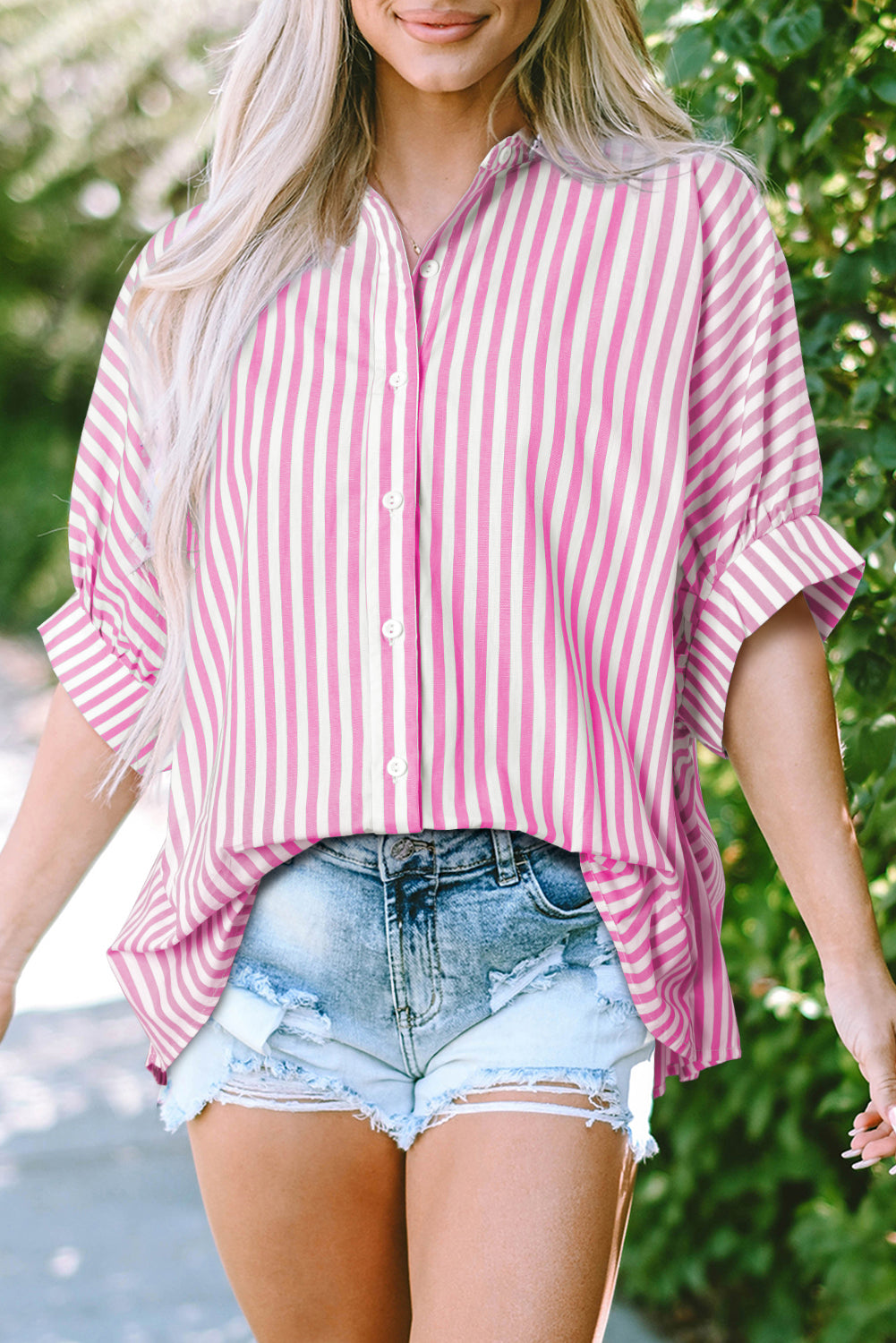 Pink Stripe Dolman Oversize Top