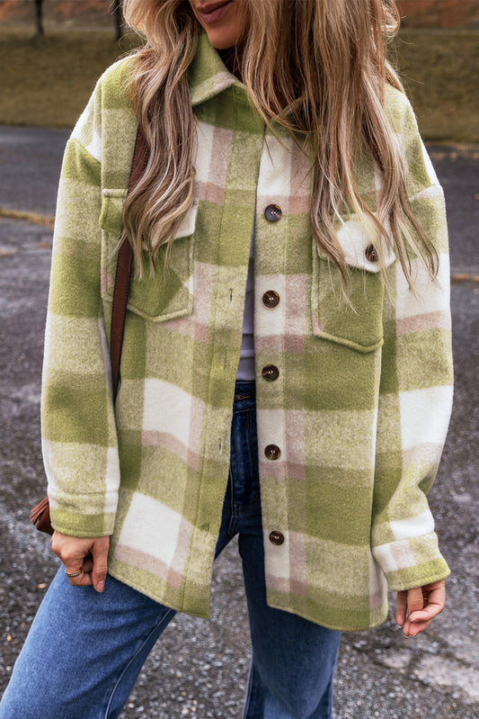 Sage Green Plaid Print Shacket