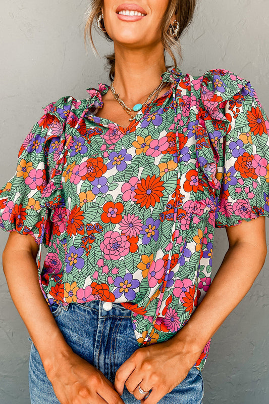 Red Floral Blouse