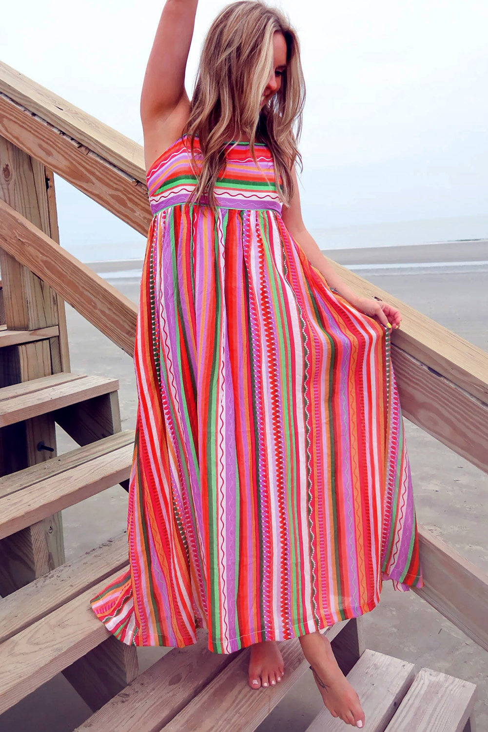 Multicolour Striped Thin Straps Maxi Dress