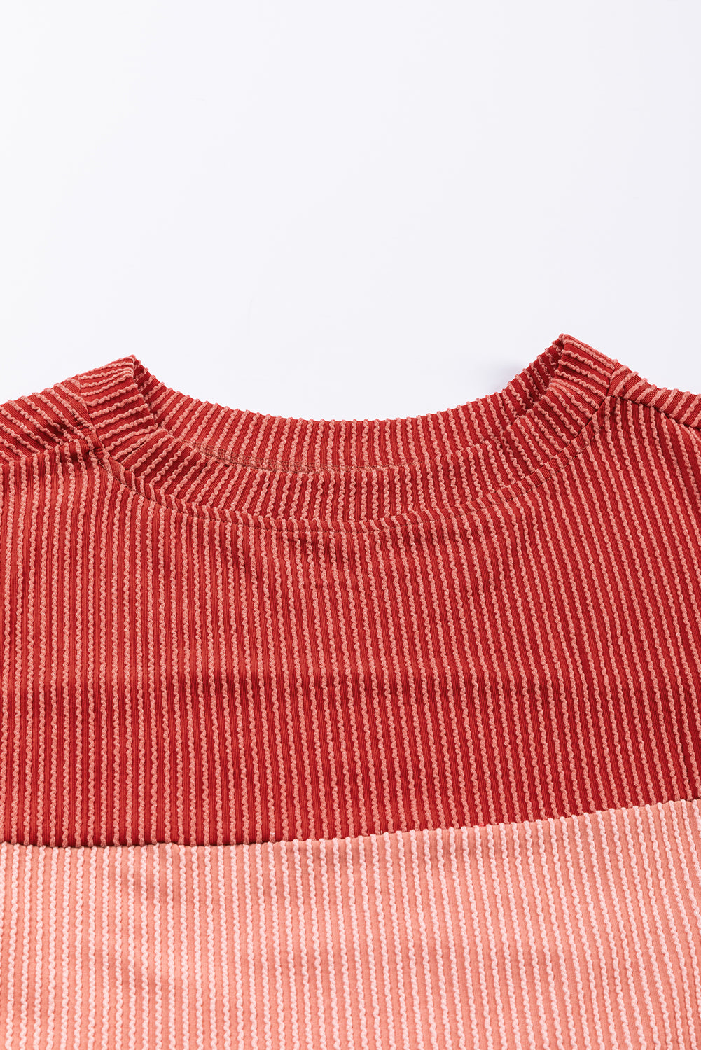 Red Color Block Long Sleeve Ribbed Loose Top