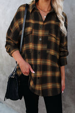Load image into Gallery viewer, Brown Plaid Pattern Flap Pockets Casual Shirt
