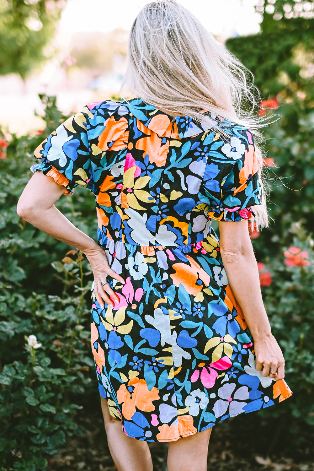 Blue Floral Flared Dress