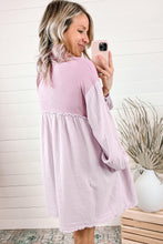 Load image into Gallery viewer, Pink Patchwork Crinkle Puff Sleeve Shirt Dress

