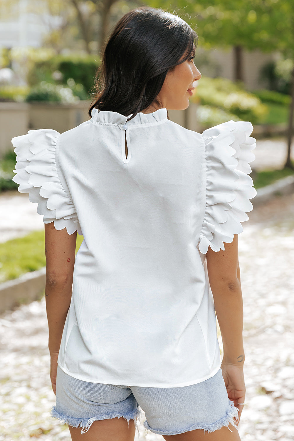 White Ruffle Sleeve Top