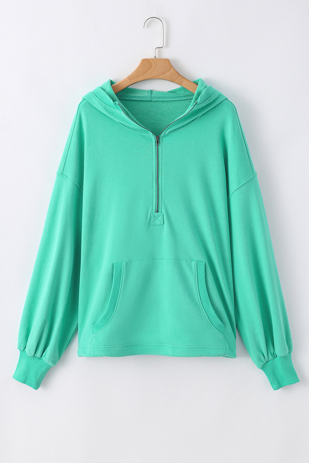 Bonbon Solid Kangaroo Pocket Half Zipper Oversized Hoodie