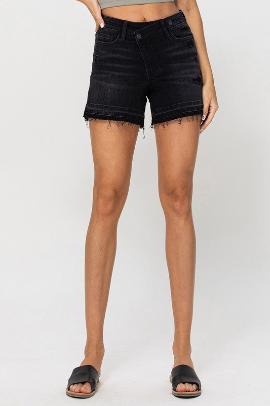 VERVET - High Rise Criss Cross Stretch Shorts