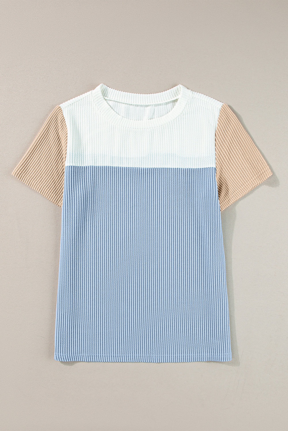 Light Blue Rib Textured Colorblock Tee