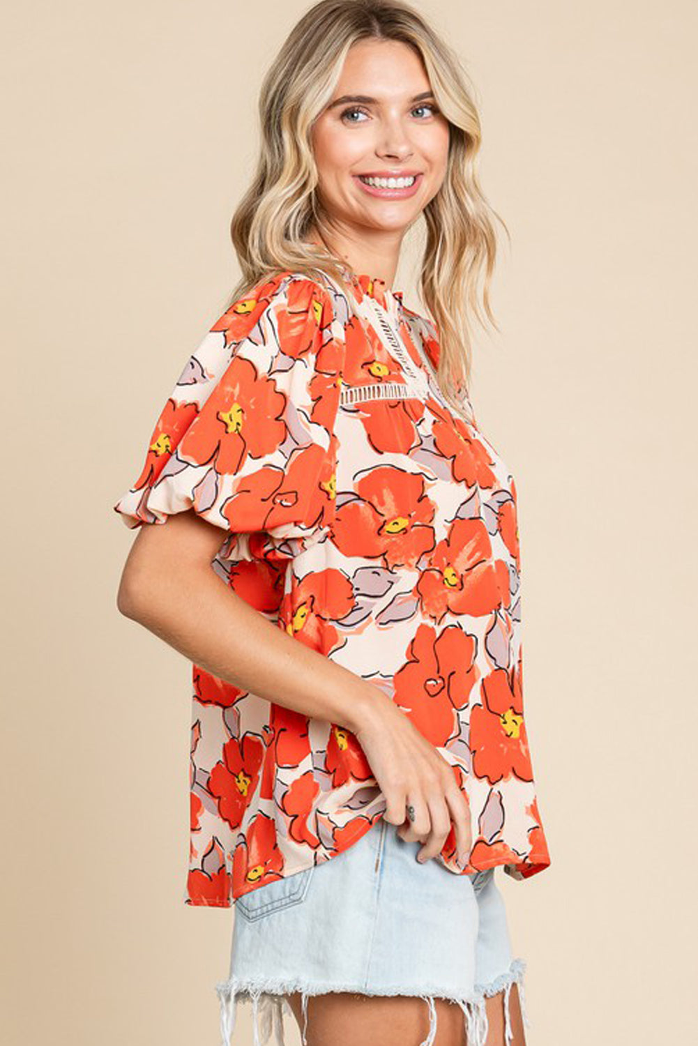 Orange Floral Bubble Blouse