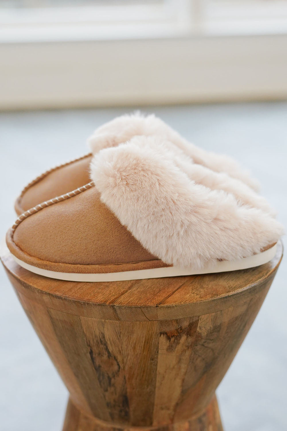 Camel Plush Suede ContrastWinter Home Slippers