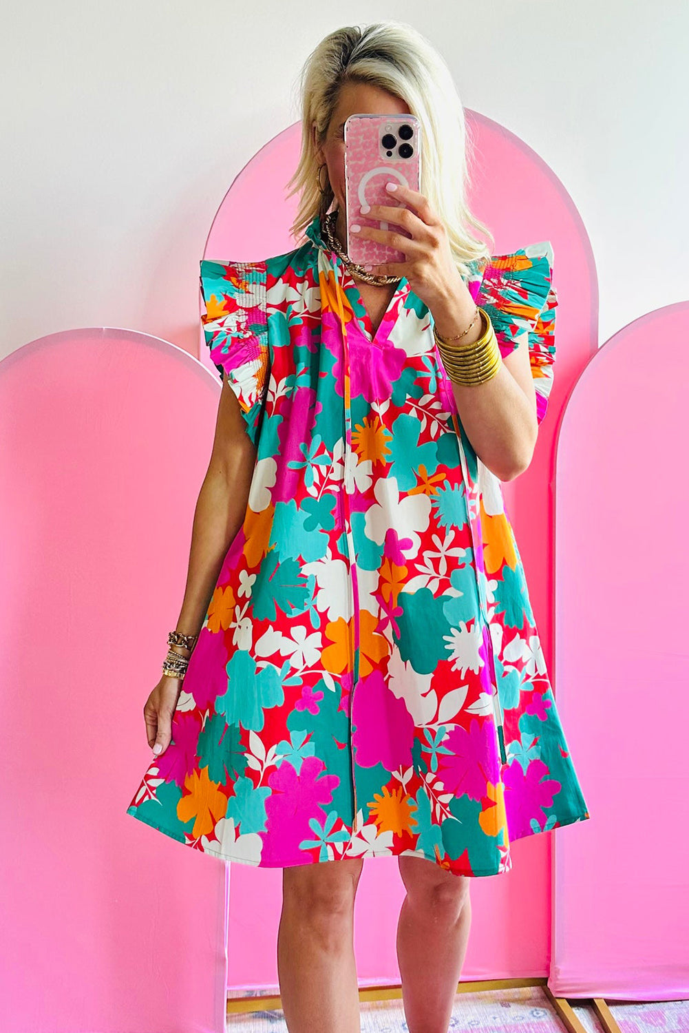 Multicolour Floral Tie Dress